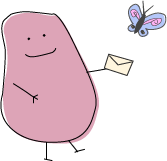 Pink softy character chasing a butterfly