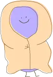 cosy smiley cartoon character in a warm blanket