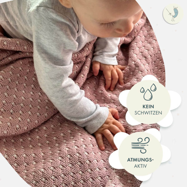 Babydecke aus 100% Baumwolle, rosa gestrickt, 80x100 cm, Öko-Tex Standard 100, weiche Kuscheldecke in Geschenkverpackung, Schmusedecke für Junge & Mädchen, Erstausstattung Baby, Geschenk zur Geburt – Bild 2