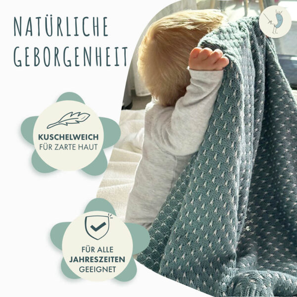 Babydecke aus 100% Baumwolle, grün gestrickt, 80x100 cm, Öko-Tex Standard 100, weiche Kuscheldecke in Geschenkverpackung, Schmusedecke für Junge & Mädchen, Erstausstattung Baby, Geschenk zur Geburt – Bild 4