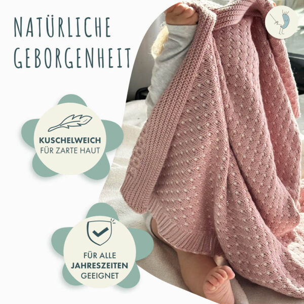 Babydecke aus 100% Baumwolle, rosa gestrickt, 80x100 cm, Öko-Tex Standard 100, weiche Kuscheldecke in Geschenkverpackung, Schmusedecke für Junge & Mädchen, Erstausstattung Baby, Geschenk zur Geburt – Bild 4