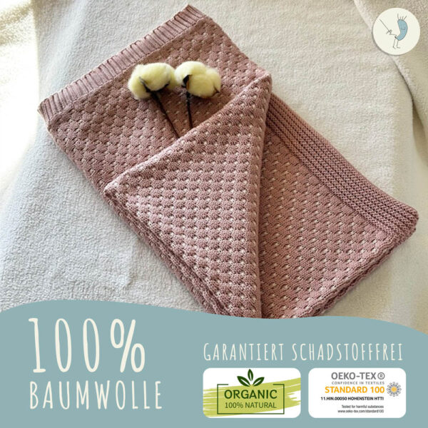 Babydecke aus 100% Baumwolle, rosa gestrickt, 80x100 cm, Öko-Tex Standard 100, weiche Kuscheldecke in Geschenkverpackung, Schmusedecke für Junge & Mädchen, Erstausstattung Baby, Geschenk zur Geburt – Bild 7