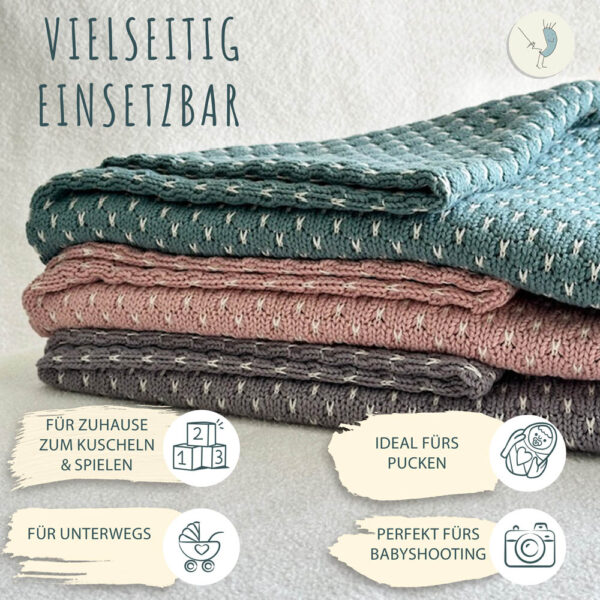 Babydecke aus 100% Baumwolle, rosa gestrickt, 80x100 cm, Öko-Tex Standard 100, weiche Kuscheldecke in Geschenkverpackung, Schmusedecke für Junge & Mädchen, Erstausstattung Baby, Geschenk zur Geburt – Bild 5