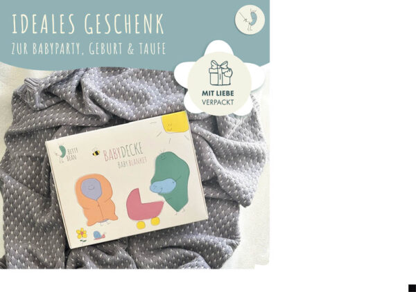 Babydecke aus 100% Baumwolle, grau gestrickt, 80x100 cm, Öko-Tex Standard 100, weiche Kuscheldecke in Geschenkverpackung, Schmusedecke für Junge & Mädchen, Erstausstattung Baby, Geschenk zur Geburt – Bild 6