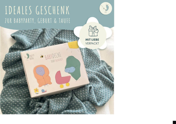 Babydecke aus 100% Baumwolle, grün gestrickt, 80x100 cm, Öko-Tex Standard 100, weiche Kuscheldecke in Geschenkverpackung, Schmusedecke für Junge & Mädchen, Erstausstattung Baby, Geschenk zur Geburt – Bild 6