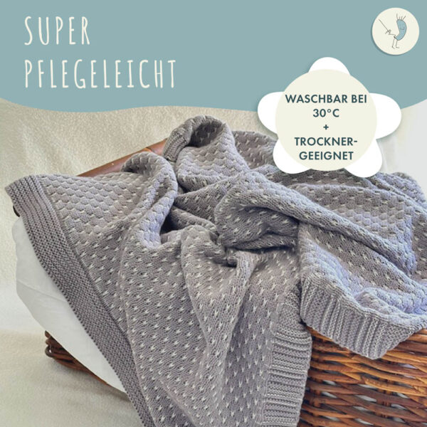 Babydecke aus 100% Baumwolle, grau gestrickt, 80x100 cm, Öko-Tex Standard 100, weiche Kuscheldecke in Geschenkverpackung, Schmusedecke für Junge & Mädchen, Erstausstattung Baby, Geschenk zur Geburt – Bild 3