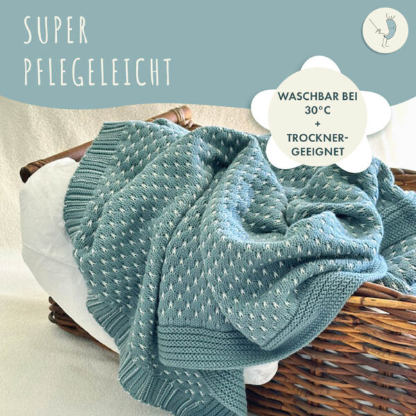 Babydecke aus 100% Baumwolle, grün gestrickt, 80x100 cm, Öko-Tex Standard 100, weiche Kuscheldecke in Geschenkverpackung, Schmusedecke für Junge & Mädchen, Erstausstattung Baby, Geschenk zur Geburt – Bild 3