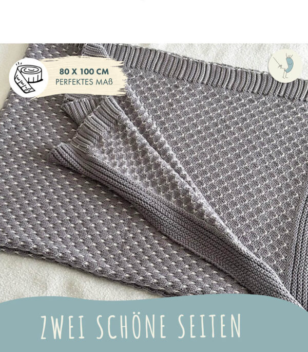 Babydecke aus 100% Baumwolle, grau gestrickt, 80x100 cm, Öko-Tex Standard 100, weiche Kuscheldecke in Geschenkverpackung, Schmusedecke für Junge & Mädchen, Erstausstattung Baby, Geschenk zur Geburt – Bild 8