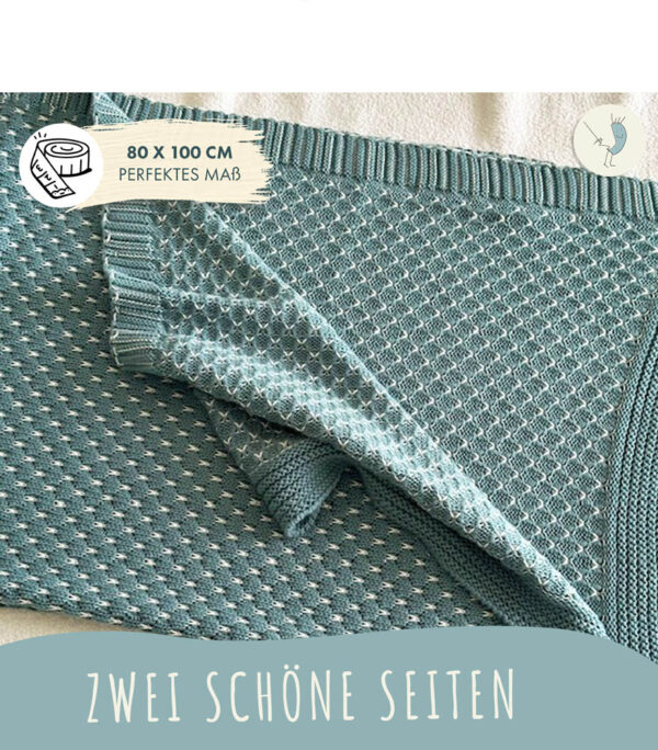 Babydecke aus 100% Baumwolle, grün gestrickt, 80x100 cm, Öko-Tex Standard 100, weiche Kuscheldecke in Geschenkverpackung, Schmusedecke für Junge & Mädchen, Erstausstattung Baby, Geschenk zur Geburt – Bild 8