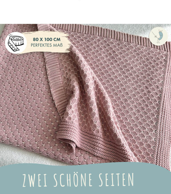 Babydecke aus 100% Baumwolle, rosa gestrickt, 80x100 cm, Öko-Tex Standard 100, weiche Kuscheldecke in Geschenkverpackung, Schmusedecke für Junge & Mädchen, Erstausstattung Baby, Geschenk zur Geburt – Bild 8