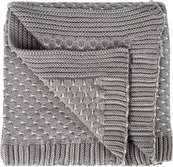Babydecke aus 100% Baumwolle, grau gestrickt, 80x100 cm, Öko-Tex Standard 100, weiche Kuscheldecke in Geschenkverpackung, Schmusedecke für Junge & Mädchen, Erstausstattung Baby, Geschenk zur Geburt